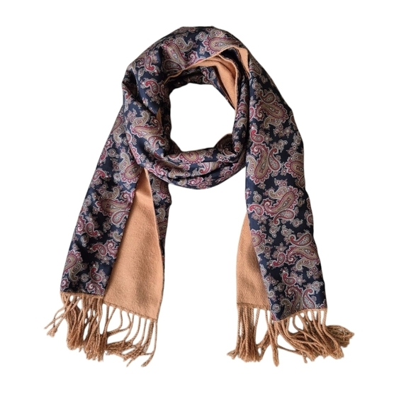 Vintage Tie Rack Paisley Opera Scarf with Fringe Double Sided Unisex - Picture 2 of 7